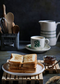 Close-up of breakfast on table