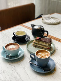 High angle view of coffee on table