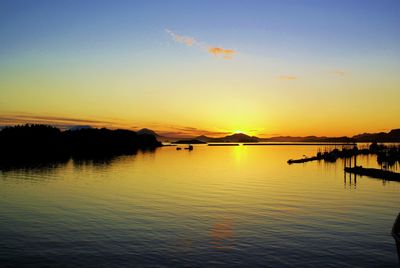 Scenic view of lake against sky during sunset