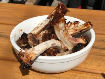 Close-up of meat in plate on table