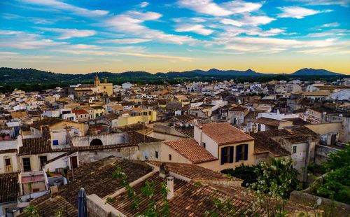 High angle view of townscape against sky