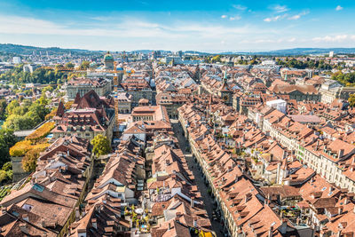 High angle view of buildings in city