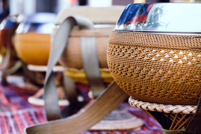 Close-up of containers on table