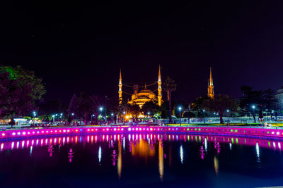 Reflection of illuminated buildings in water