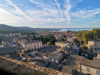 High angle view of townscape against sky