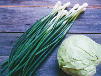 High angle view of vegetables on table