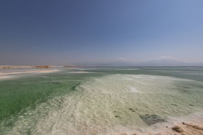 Scenic view of beach against clear sky