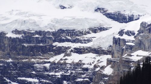 Aerial view of snow covered mountains