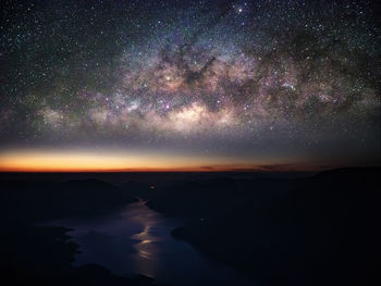 Scenic view of sea against sky at night