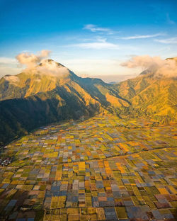 Scenic view of mountains against sky during sunset