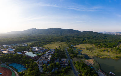 High angle view of townscape against sky