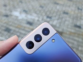 High angle view of person holding umbrella