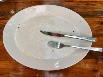 High angle view of empty plate on table