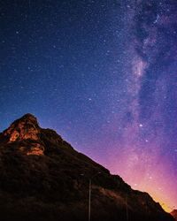 Low angle view of mountain against sky at night