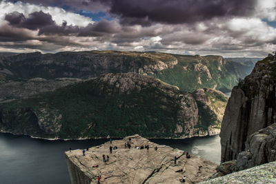 Preikestolen rock is a famous tourist attraction near stavanger, norway.