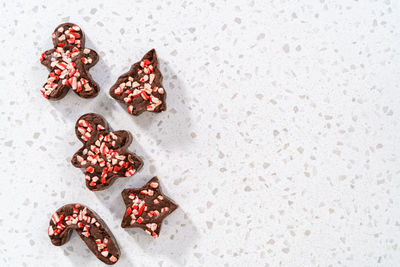 High angle view of heart shapes on floor