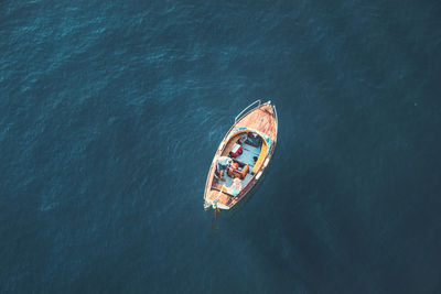High angle view of boat in sea