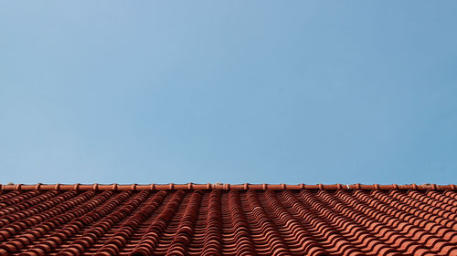 Low angle view of building roof against clear sky