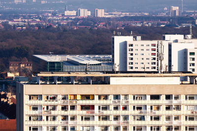 High angle view of buildings in city