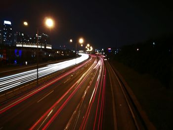 Light trails on road at night