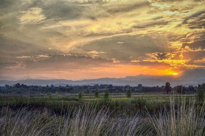 Scenic view of landscape at sunset