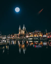 Illuminated buildings in city at night