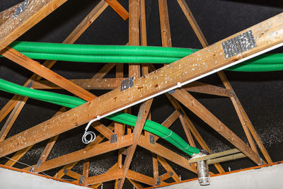 High angle view of metallic structure on table