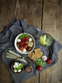 High angle view of fruits in bowl on table