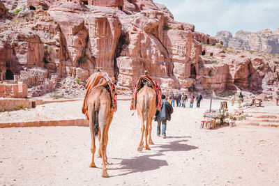 Panoramic view of people walking on rock