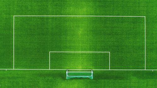 High angle view of soccer field