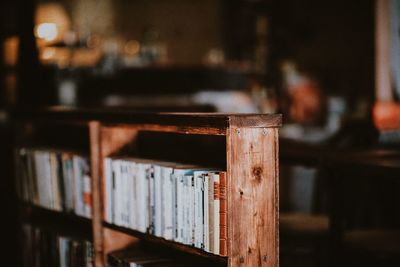 Close-up of books on shelf