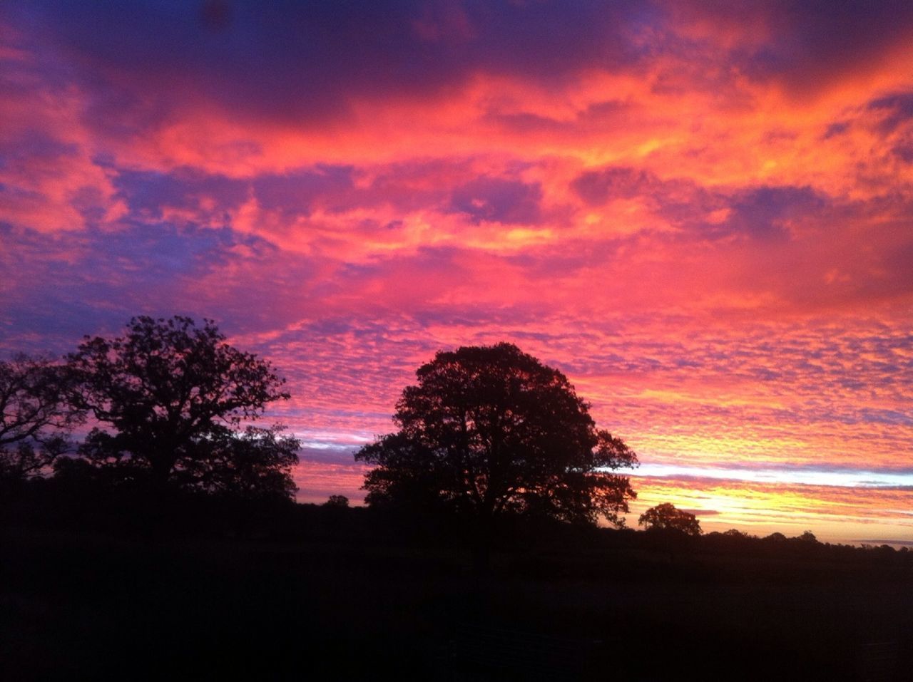 sunset, sky, tranquil scene, scenics, tranquility, silhouette, beauty in nature, tree, orange color, cloud - sky, nature, idyllic, dramatic sky, cloud, landscape, cloudy, non-urban scene, outdoors, no people, majestic