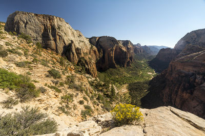 Scenic view of mountains against clear sky