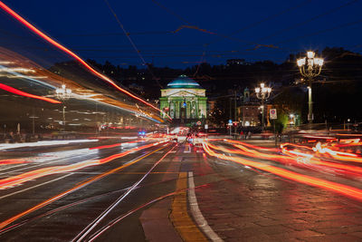 Light trails on city street at night