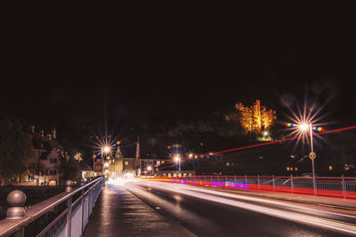 Light trails on road at night