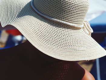 Close-up of woman wearing hat outdoors