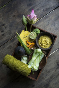 High angle view of fruits on table