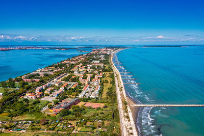 Aerial view of the lido de venezia island in venice, italy.