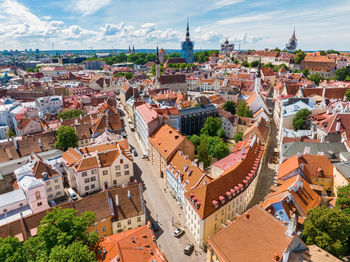 Beautiful aerial view of tallinn old town. medieval city in northen europe.