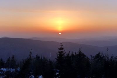 Scenic view of sunset over mountains
