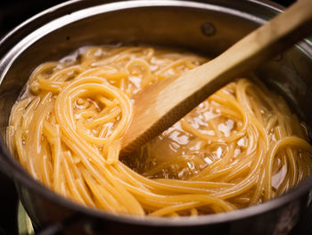 High angle view of soup in bowl