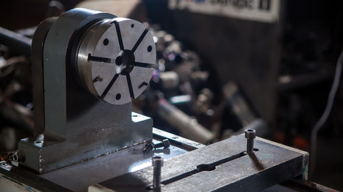 Close-up of mettalical modern equipment for the repair of cars, trucks and special vehicles