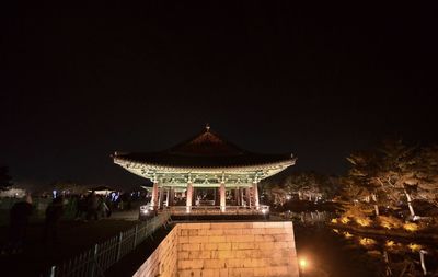 Illuminated building against sky at night