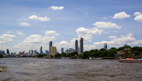 The cityscape of the bangkok city with chaopraya river