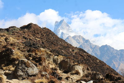 Low angle view of mountains against sky