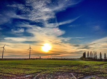 Scenic view of field against sky at sunset