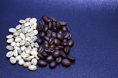 High angle view of coffee beans on table