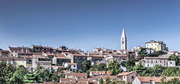 View of cityscape against clear sky