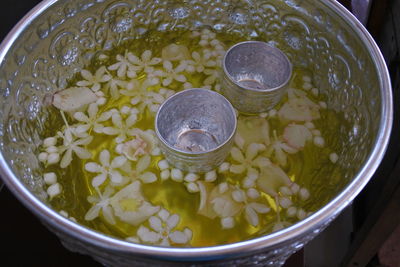 High angle view of soup in bowl