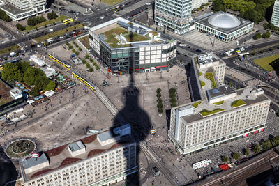 High angle view of workers working in city